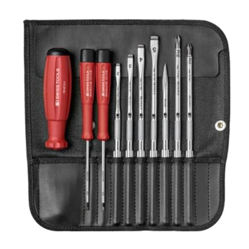 "PB SWISS TOOLS" ชุดไขควงบรรจุซองหนัง(ด้ามแดงขุ่น)10ตัว/ชุด PB8215L25 สินค้าจากประเทศสวิตเซอร์แลนด์