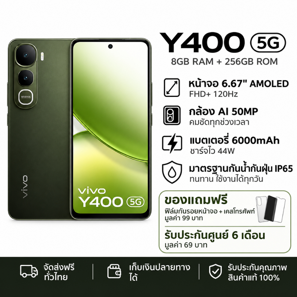 Y400 5G 8/256GB โทรศัพท์มือถือ 5G สมาร์ทโฟน AMOLED 120Hz กล้อง 50MP แบต 6000mAh ชาร์จเร็ว 80W เครื่อ