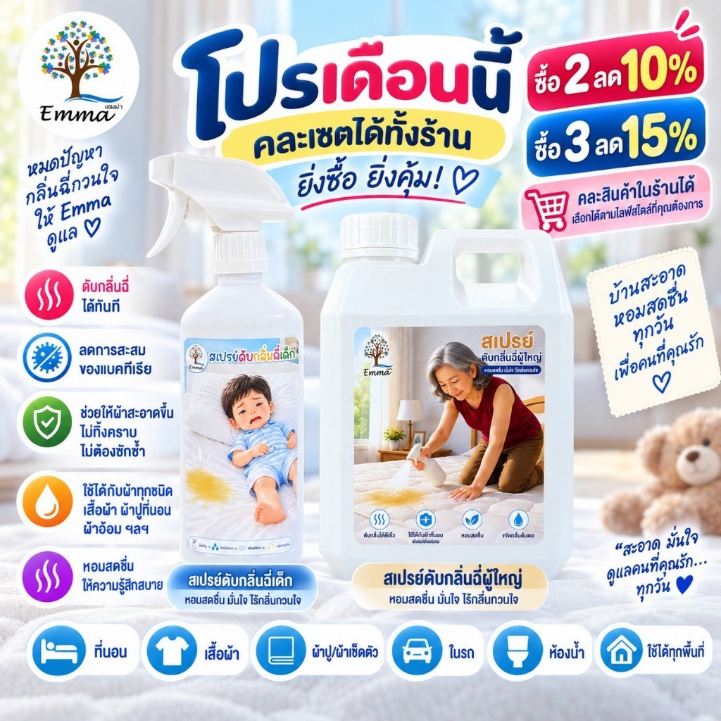 สเปรย์ดับกลิ่นฉี่ ฉีดแล้วไม่ต้องซัก ใช้ง่าย ช่วยดับกลิ่นฉี่ติดที่นอน–โซฟา