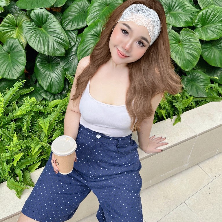 Ditto Pants กางเกงขาสั้นยีนส์ลายจุดสาวอวบ 2 sizes