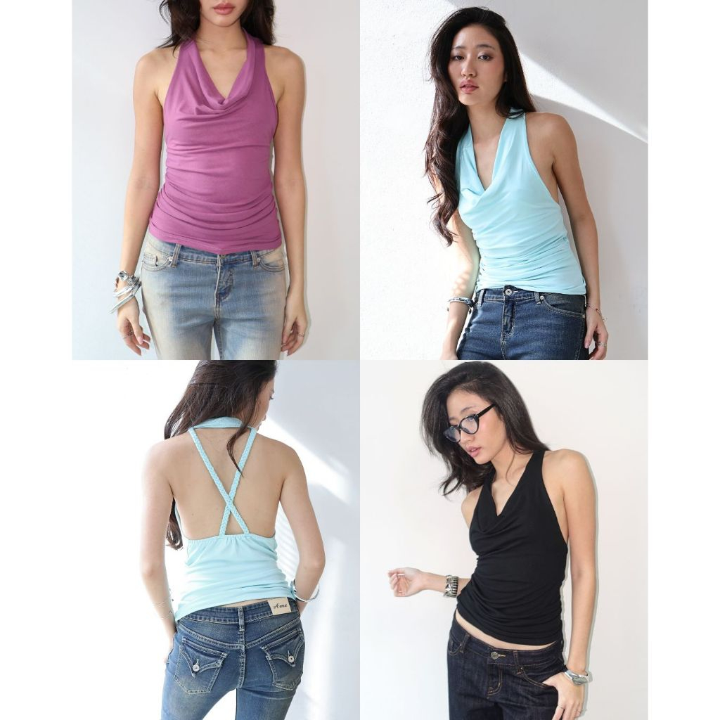 Ame.co.th | Ame Bare Cowl Top | เสื้อคอถ่วงเว้าลึก ดีเทลสายไขว้ ทรงเข้ารูป