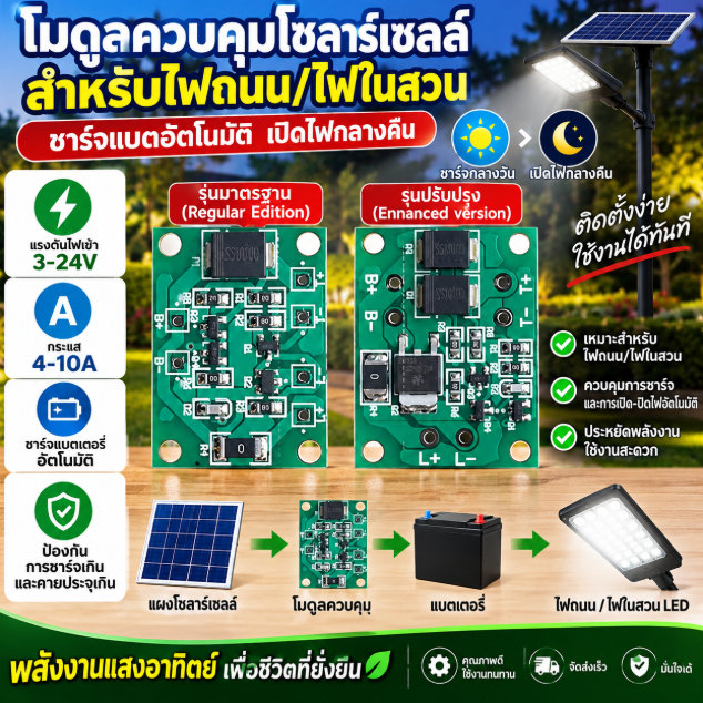 CLE ไฟถนนในสวน1ชิ้น3-24โวลต์โมดูลควบคุม4-10A แผงโซลาร์เซลล์อัตโนมัติที่ชาร์จแบตเตอรี่แผงกลางคืนโคมไฟ LED สวิตช์ควบคุม