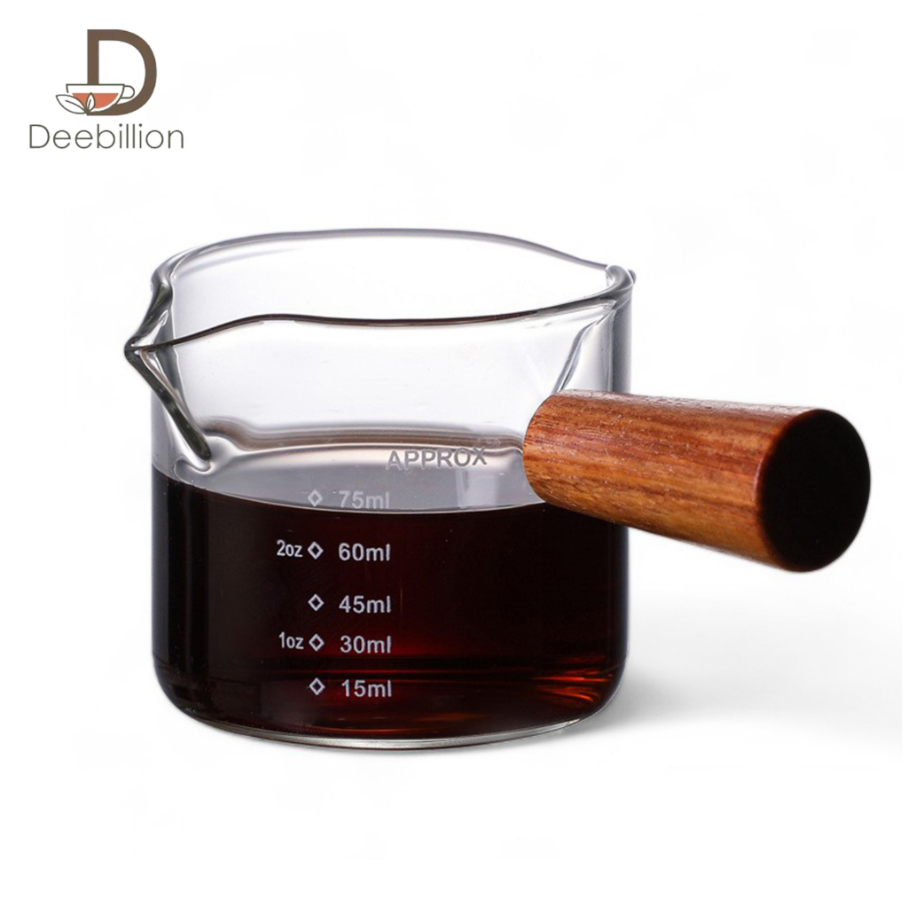 แก้วตวงกาแฟ Coffee Measuring Cup 75ml 150ml ถ้วยตวงด้ามไม้ ทนความร้อน มีให้เลือก 2 แบบ Deebillion