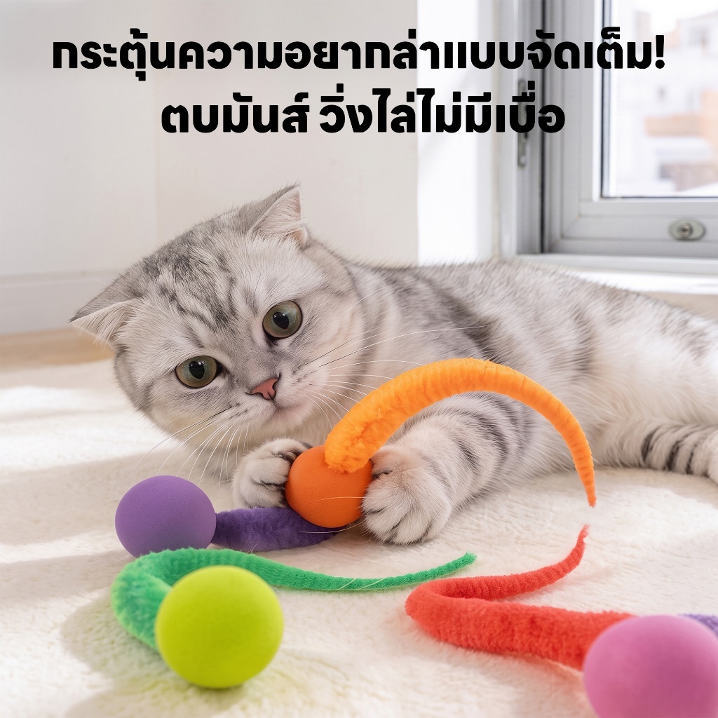 yoyopet لعبة صيد قطط بدودة محشوة 24 سم — صورة 4