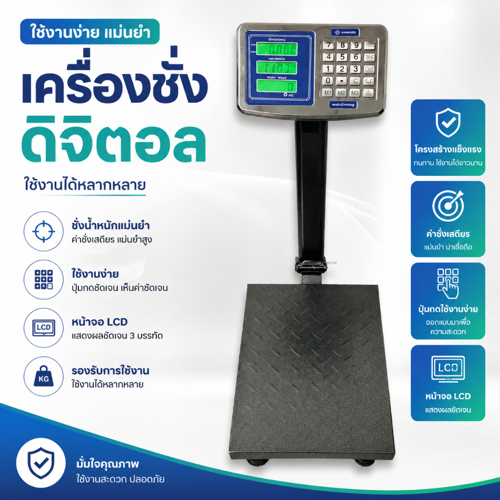 เครื่องชั่งตั้งพื้นแบบคิดราคา 150/300/500 กก. จอ LED 3 ช่อง ตั้งราคาได้ 4 ค่า พร้อมฟังก์ชันนับจำนวน