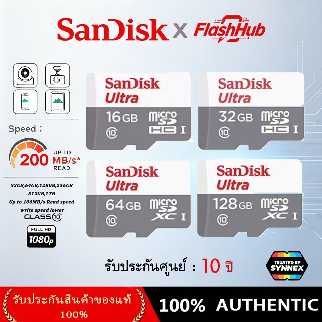 (ส่งด่วน) SANDISK Ultra Micro SDcard 128GB/256GB/512GB (100MB) UHS-I memory card sdcard แท้ กล้องหน้ารถ