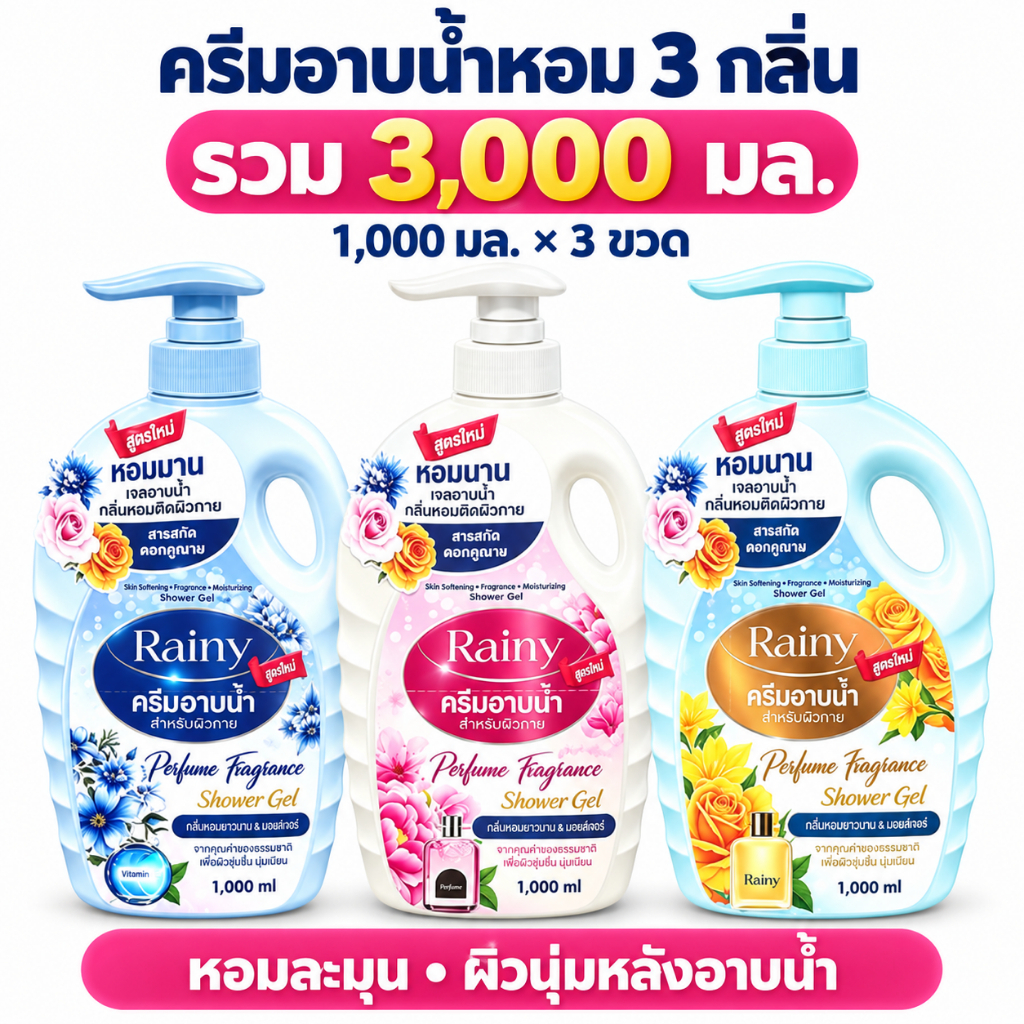 【เซ็ต 3 กลิ่น 3,000ml】ครีมอาบน้ำ เจลอาบน้ำหอม หอมยาวนาน 24ชม. ผิวกระจ่างใส นุ่มชุ่มชื้น
