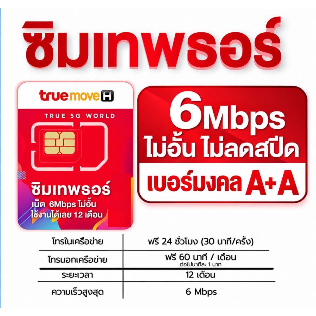 True 6Mbps ซิมเทพทรู Simทรู Simเทพ ใช้ได้ไม่อั้น 1 ปี ไม่ลดสปีดซิมเน็ตไม่อั้น ซิมเน็ตทรู true 6mb pa