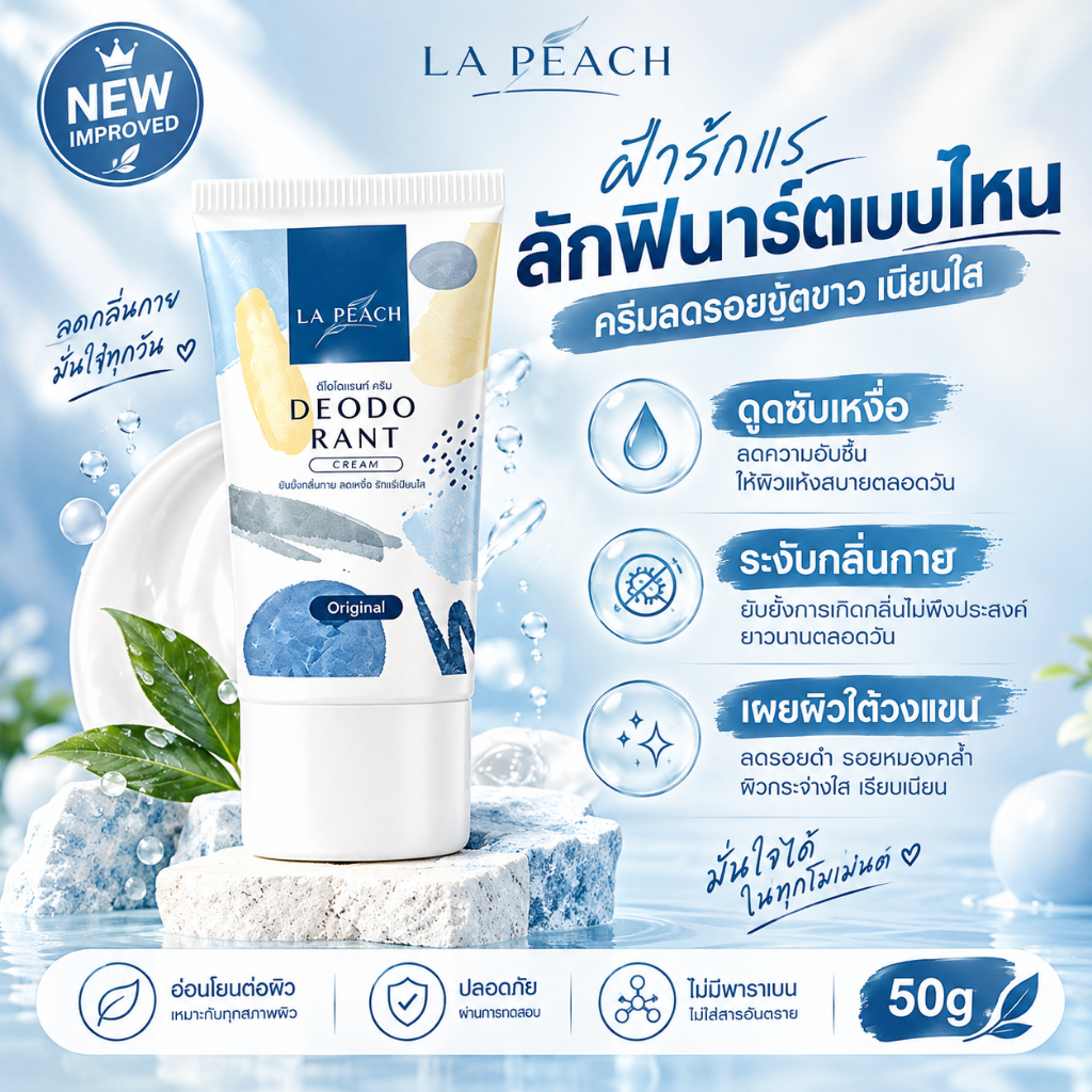 La Peach 30 ml ครีมลดเหงื่อ และ ระงับกลิ่นกาย กลิ่น ดับกลิ่นเต่า ลดเหงื่อ กลิ่น