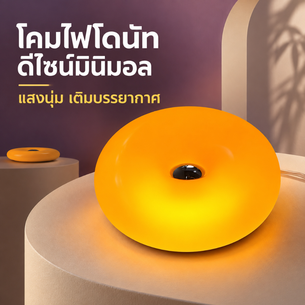 ส่งจากไทยโคมไฟตั้งโต๊ะรูปโดนัท แหล่งกำเนิดแสง LED 3 สี ไฟตกแต่ง ชาร์จ USB หรี่แสงแบบสัมผัส ไฟตกแต่งข้างเตียงห้องนอน