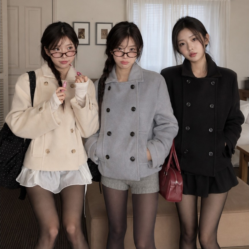 Styles_Unnie 🧸☃ (C332)  London Wool Coat 🌷 เสื้อโค้ทวูลผสม ทรงสั้นดีไซน์กระดุมคู่ พร้อมส่ง 3 สี