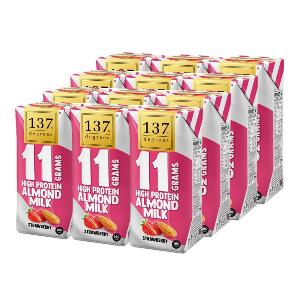 137 Degrees High Protein Almond Milk Strawberry 137 ดีกรี นมอัลมอนด์ สูตรไฮโปรตีน รสสตอวเบอรี่ 180ml
