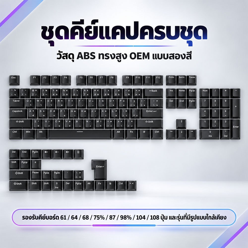 อุปกรณ์แต่งคีย์บอร์ด Keycaps สำหรับ Mechanical คีย์แคปภาษาไทย 132 ปุ่ม แบบโปร่งแสง