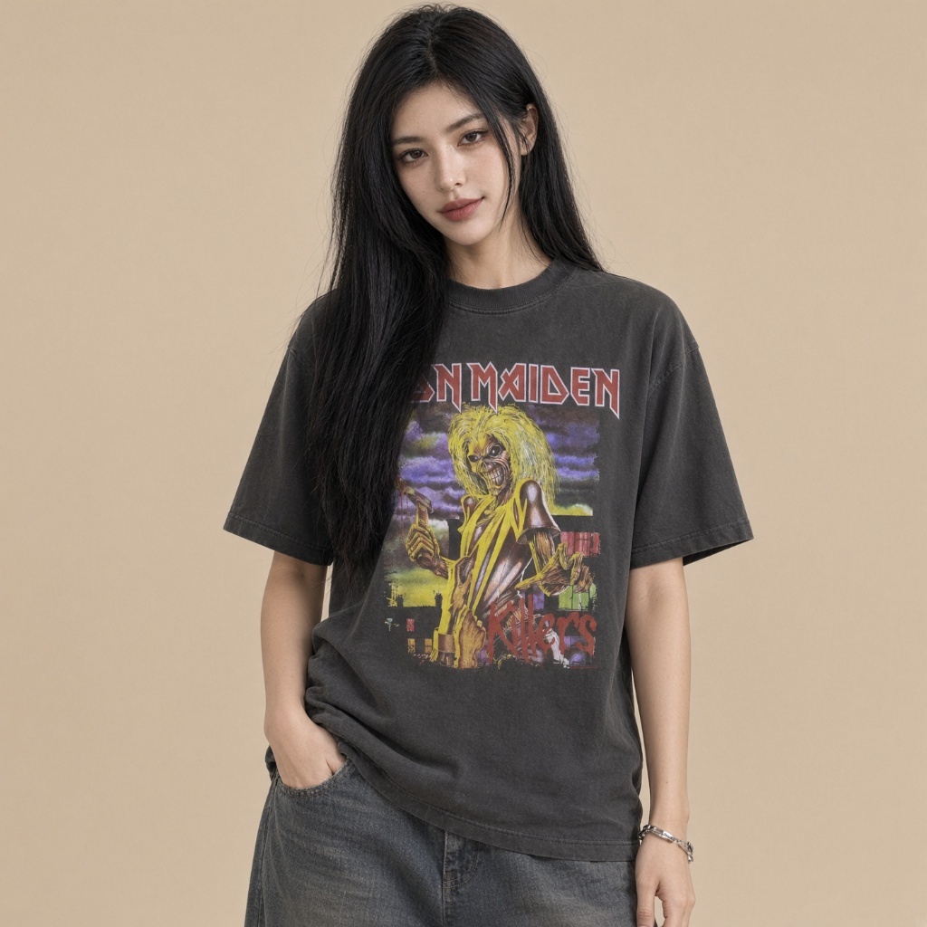 BLAXROXX | IRON MAIDEN® | [IRM0045-LA] | เสื้อยืดคอกลม แขนสั้น | สกรีนลายคมชัด ไม่หลุดลอก | Los Angeles Appareal