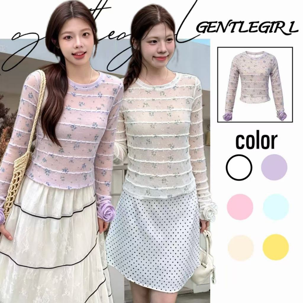 #GG🎀เสื้อยืดแขนยาวลายดอกไม้สามมิติ นุ่มสบาย สดชื่น ระบายอากาศได้ดี และกันแดด สามารถใส่เป็นเสื้อตัวในได้