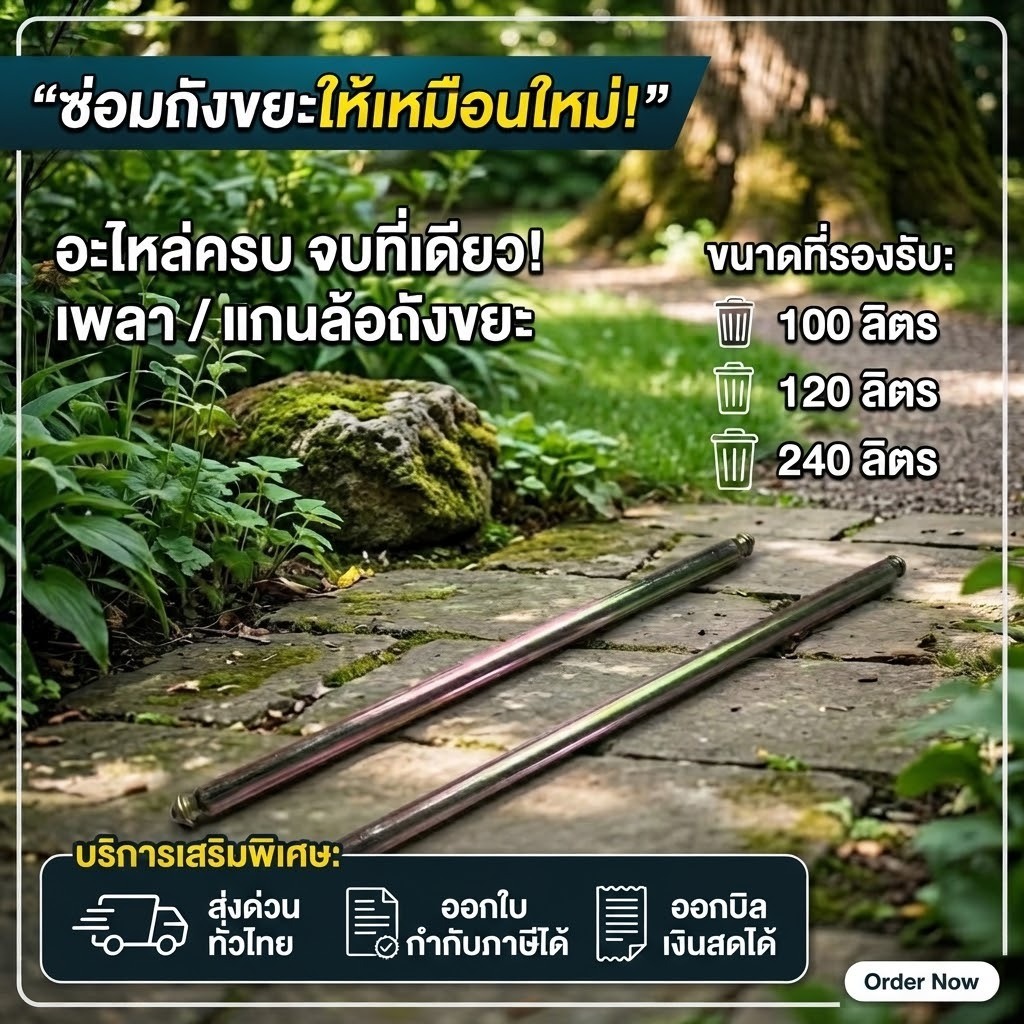อะไหล่ถังขยะ เพลา แกน ใช้สำหรับถังขยะขนาด 100 120 240 ลิตร