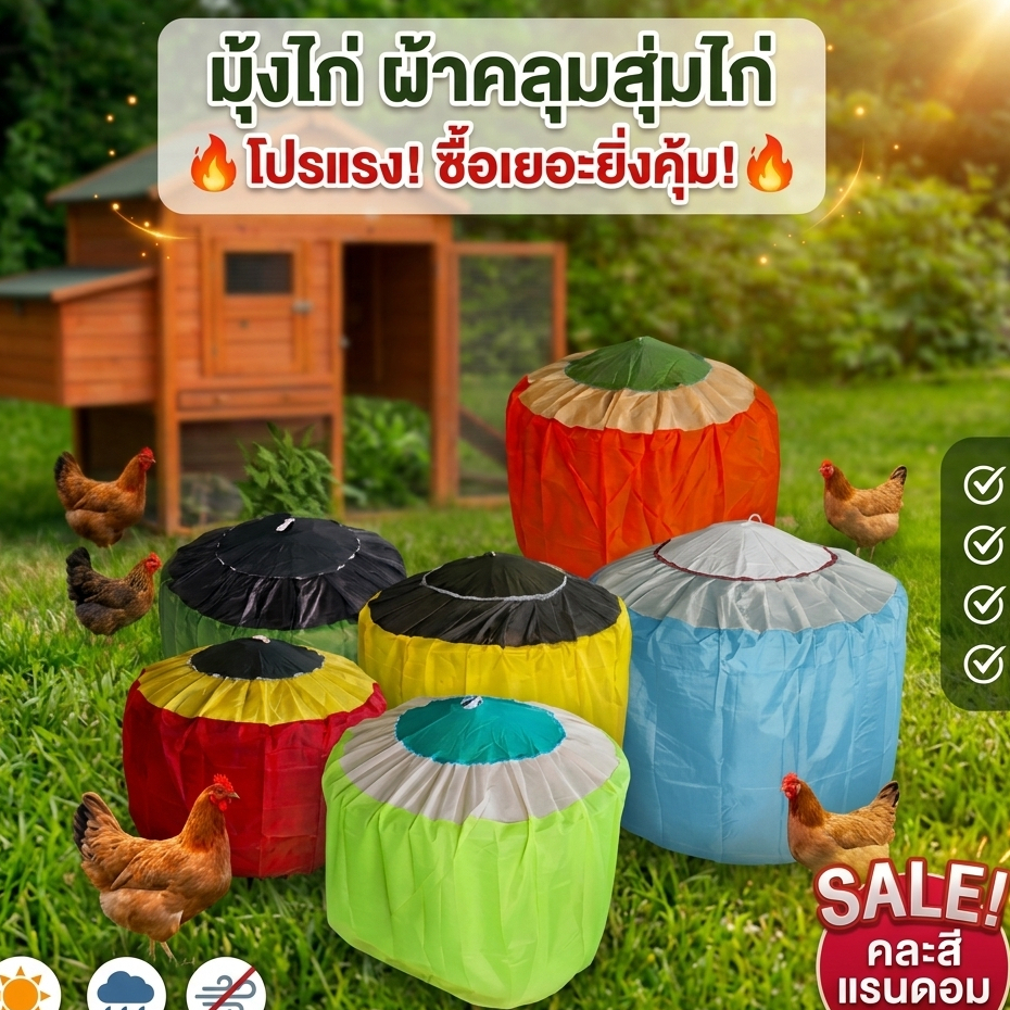 มุ้งไก่ 1 ชิ้น ผ้าคลุมสุ่มไก่ ผ้าครอบสุ่มไก่ อุปกรณ์ไก่ ขายคละสี คละแบบ คละลาย (สินค้าจัดโปรฯ ลดราคา)