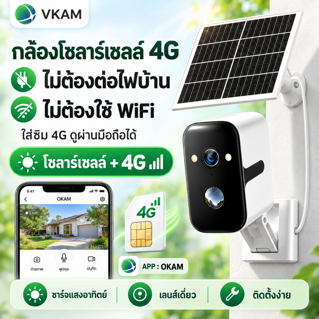 กล้องวงจรปิดโซล่าเซลล์ 4G ใส่ซิม กล้องใส่ซิม ไม่ต้องใช้ WiFi ไม่ต้องใช้ไฟฟ้า ติดตั้งแม่เหล็ก กันน้ำ ดูผ่านมือถือ ภาพสีตอ
