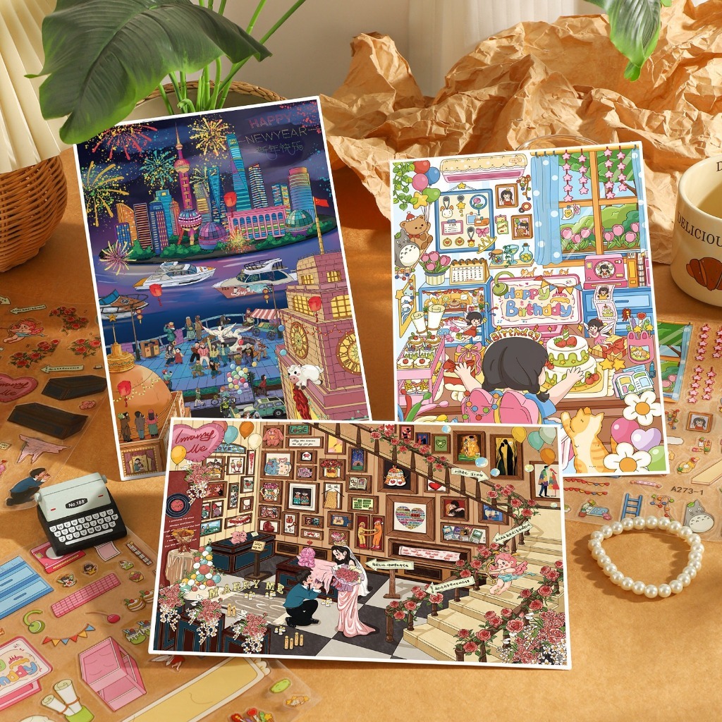 สติ๊กเกอร์ 3D Sticker Scene [ชุด Sweet Dream] DIY ฉากสติ๊กเกอร์ภูมิทัศน์กันน้ำตกแต่ง Journaling Scrapbooking Planner