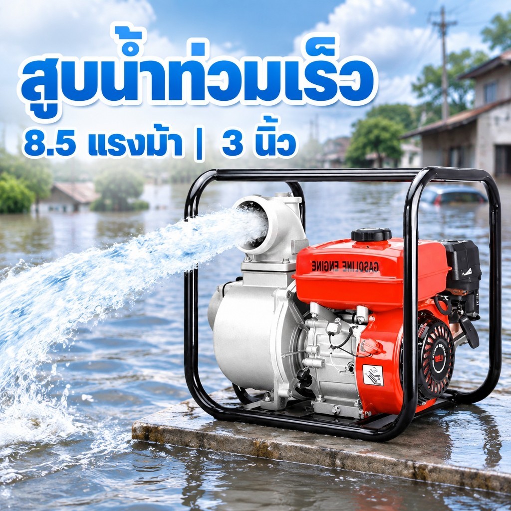 REAIM ปั๊มน้ําหอยโข่ง 2 นิ้ว ปั๊มแช่ 4จังหวะ 8800W แรงดันสูง เครื่องสูบน้ำเบนซิน เครื่อง