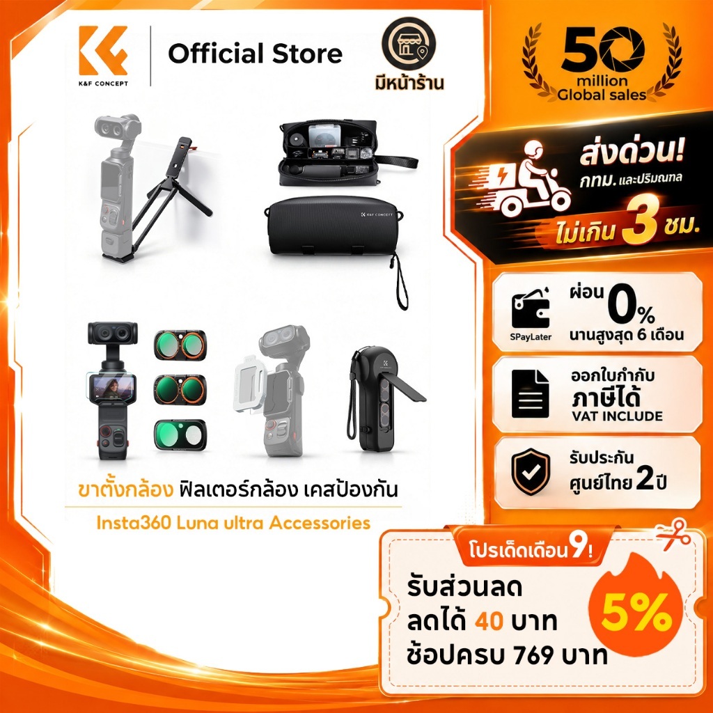 K&F CONCEPT ขาตั้งกล้อง AR กระจกกันรอย ฟิลเตอร์กล้อง เคสป้องกัน Insta360 Luna ultra Accessories รูปที่ 1