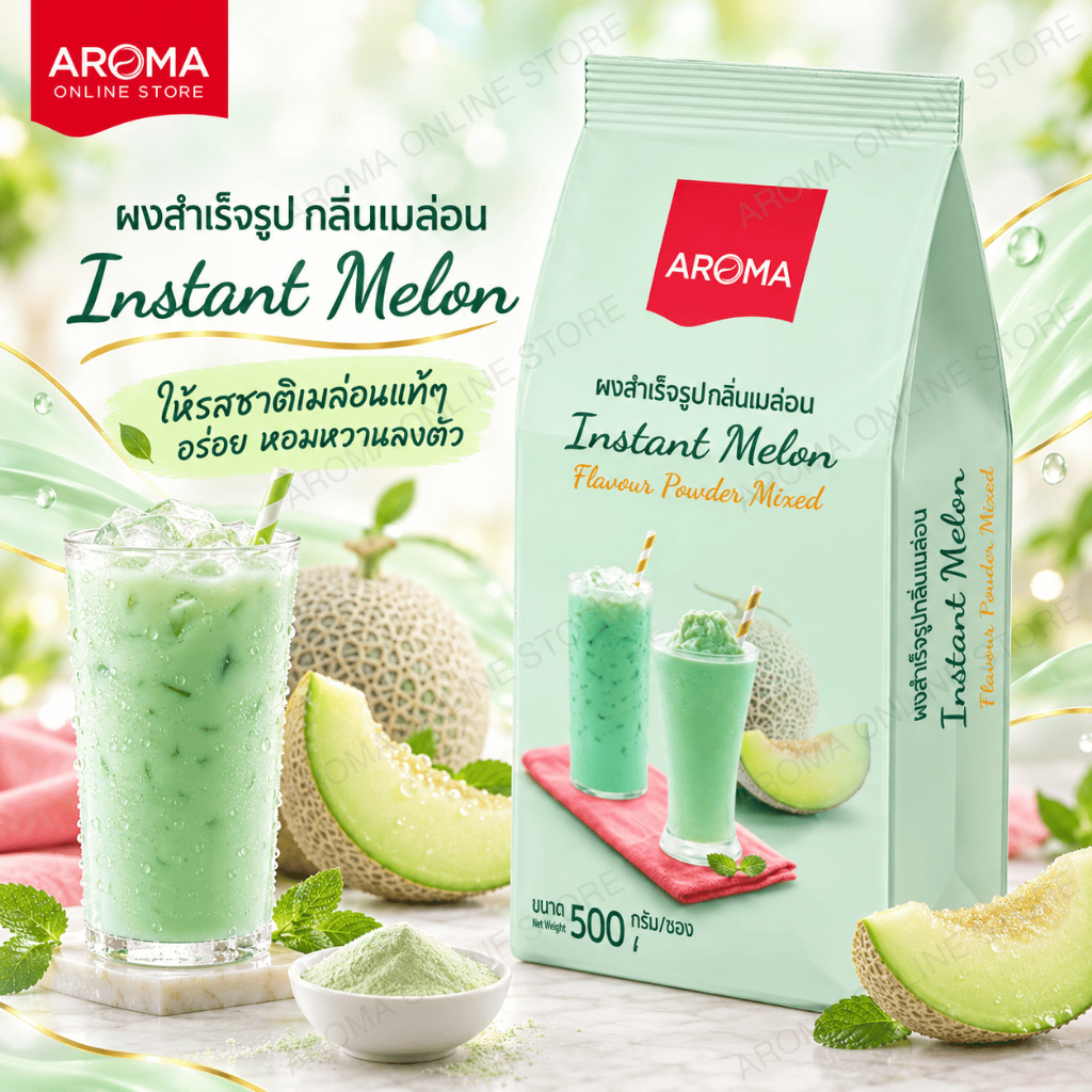 Aroma เครื่องดื่มชนิดผง ปรุงสำเร็จ ผงเมล่อน เมล่อน Melon ตรา อโรม่า (500 กรัม/1ซอง)