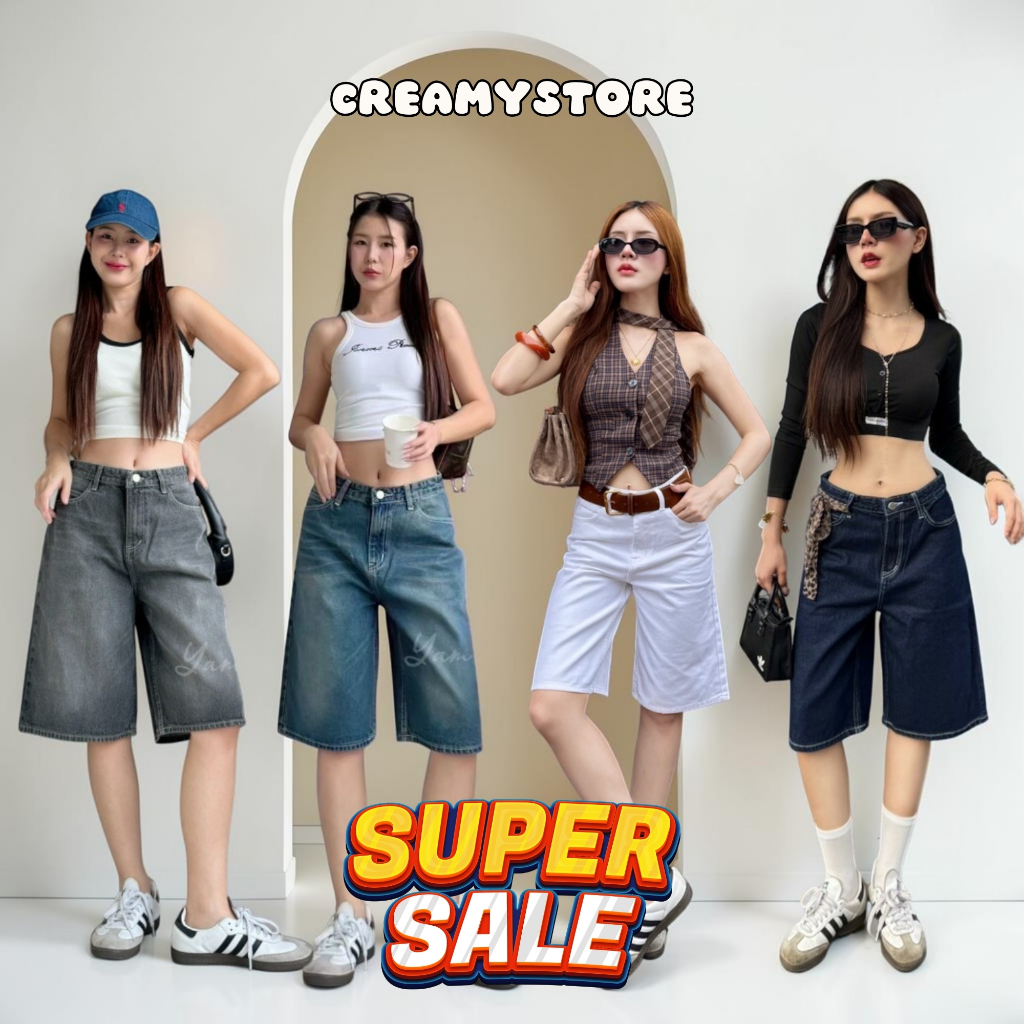 SALE ป้ายYam กางเกงยีนส์5ส่วน ทรงJorts Jeans ผ้าไม่ยืด