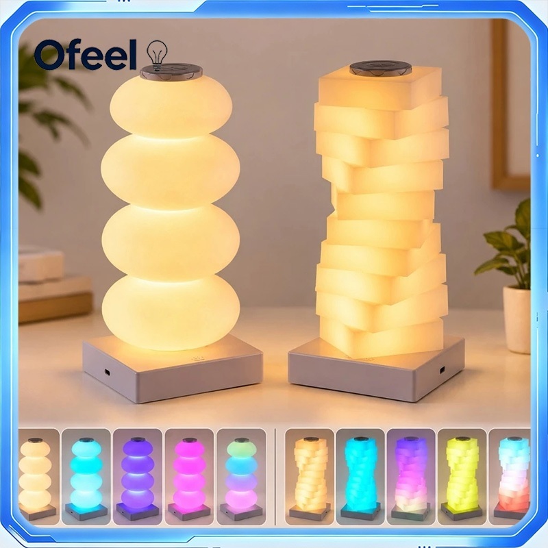 Ofeel โคมไฟตั้งโต๊ะ LED RGB ไฟแต่งห้อง แสงหลายสี+โทนอุ่น ระบบสัมผัส Type-C 5Vสูง27ซม. ABS สำหรับห้องนอน โต๊ะทำงาน ใช้งาน