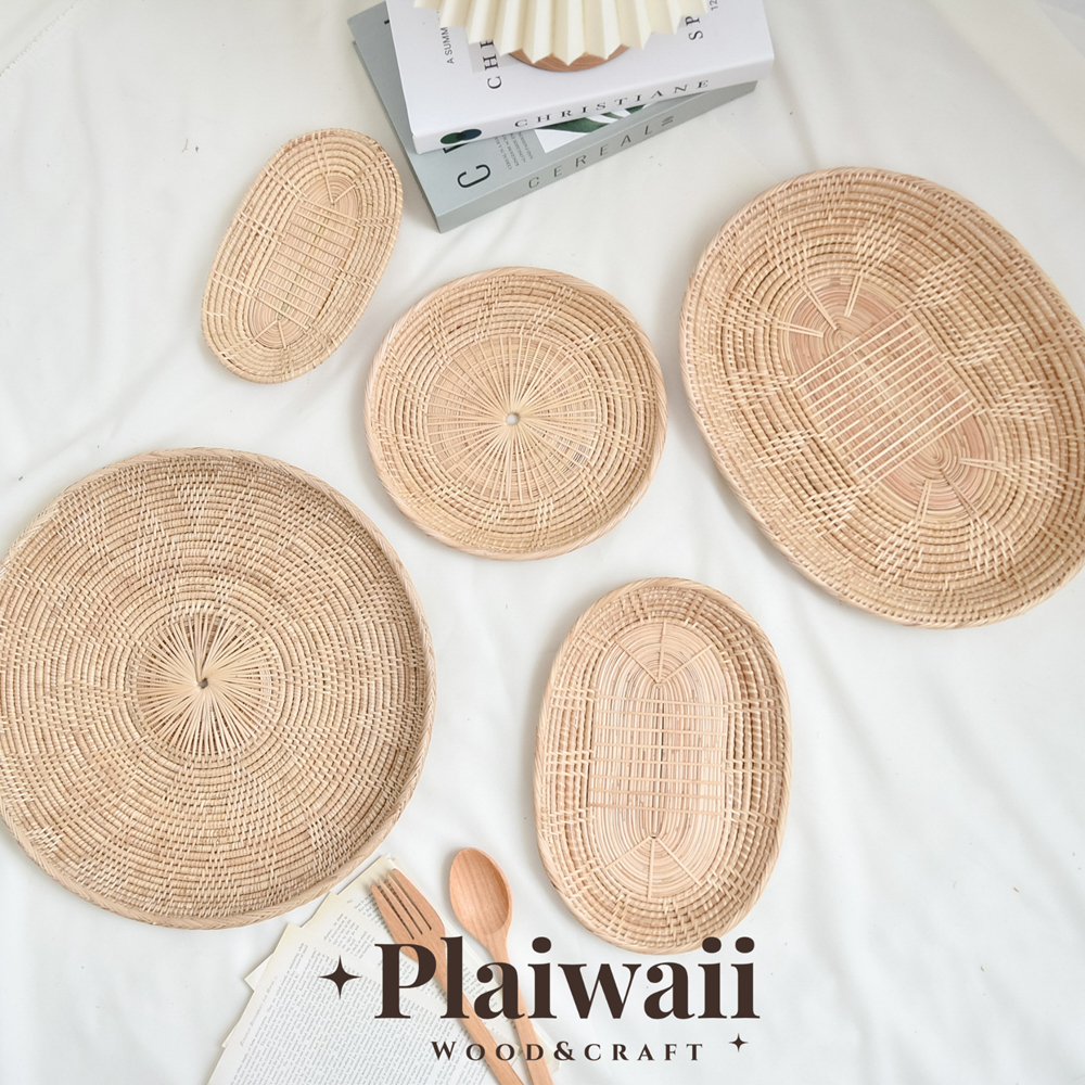 พร้อมส่ง ✅ ถาดหวายกลม ทรงรี ใส่ของ พร็อพหวายตกแต่งบ้าน ร้านปลายหวาย Plaiwaii