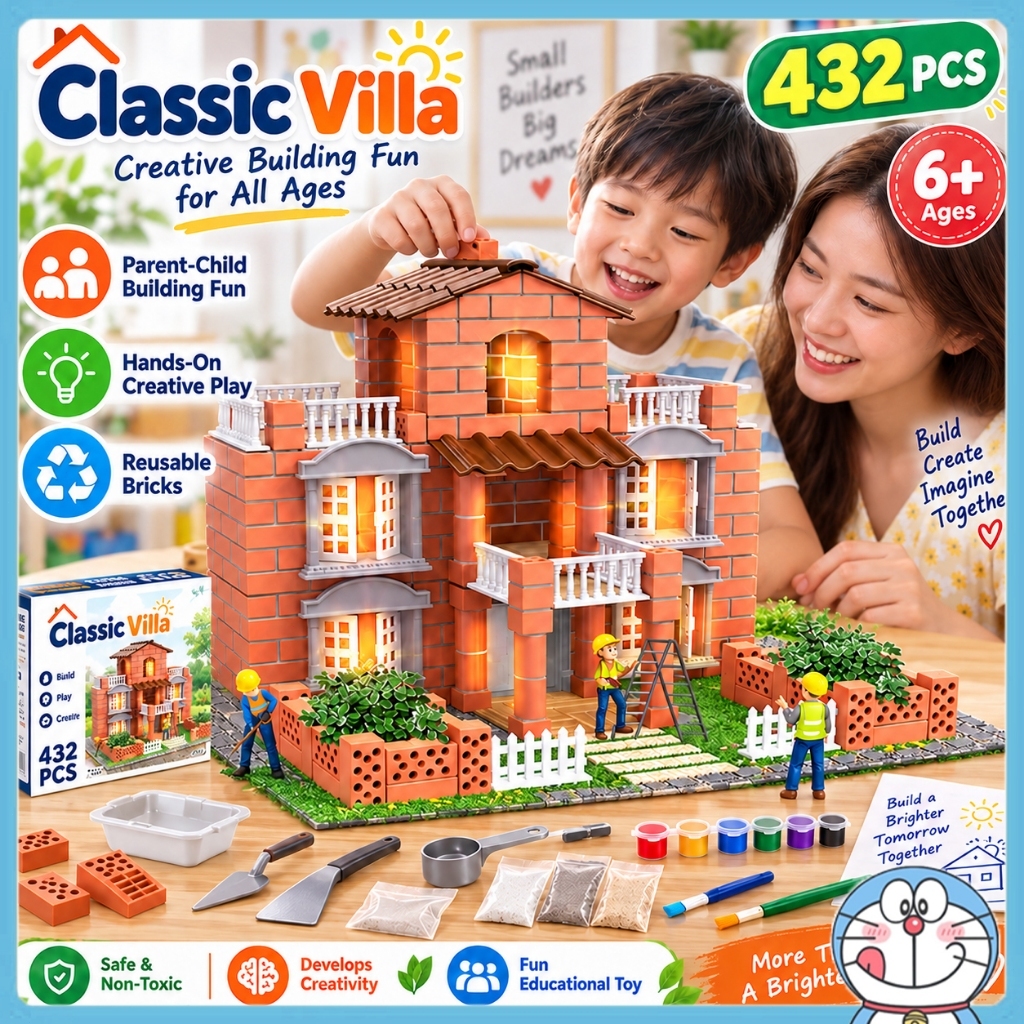 456 DIYชิ้นชุดก่อสร้างบ้าน พร้อมอุปกรณ์ครบครัน แบบจำลองสร้างบ้าน ของเล่นฝึกสมอง ของเล่นเด็กผู้ชาย