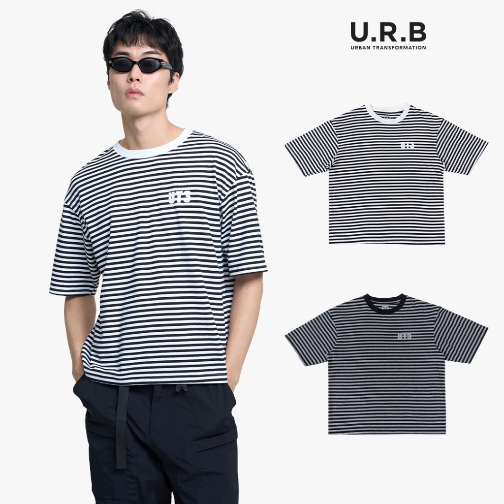 URBAN : OVERSIZED STRIPED TEE เสื้อยืดโอเวอร์ไซส์ลายริ้ว UNISEX รุ่น 1UTMT5049 มี 2 ลาย (ดำ-ขาว,ดำ-ชาโคล)