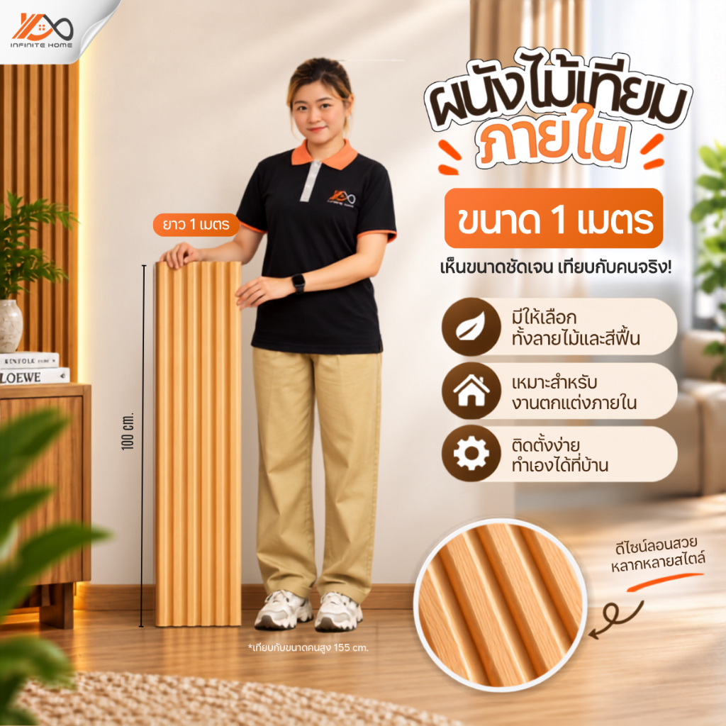 ไม้ผนังเทียม 1 เมตร รุ่น PWF / PWA / PWV / PWU / PWD ( Wallboard ภายใน )