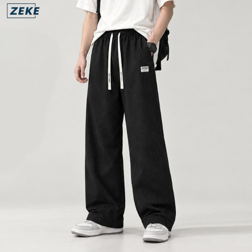 ZEKE B0026 กางเกงขายาวผ้าลูกฟูกสำหรับผู้ชาย ดีไซน์อเนกประสงค์และลำลอง มีกระเป๋าและเชือกผูกเอว