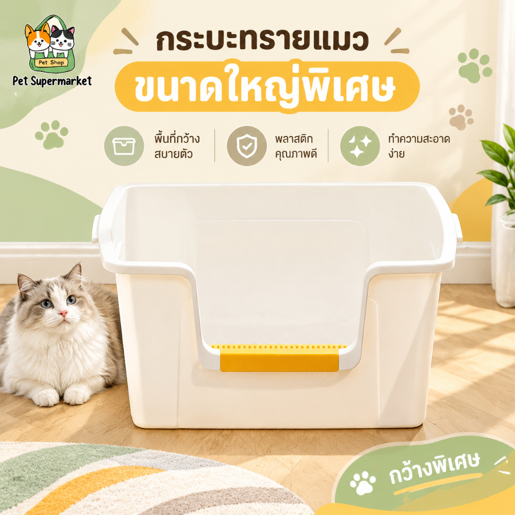 กระบะทรายแมวขนาดใหญ่85CMยกรั้วให้สูง พร้อมที่ตัก ป้องกันทรายกระเด็น ห้องน้ำเเมว กระบะทรายแบบจัมโบ้ถาดทรายแมวกระบะทรายแมว