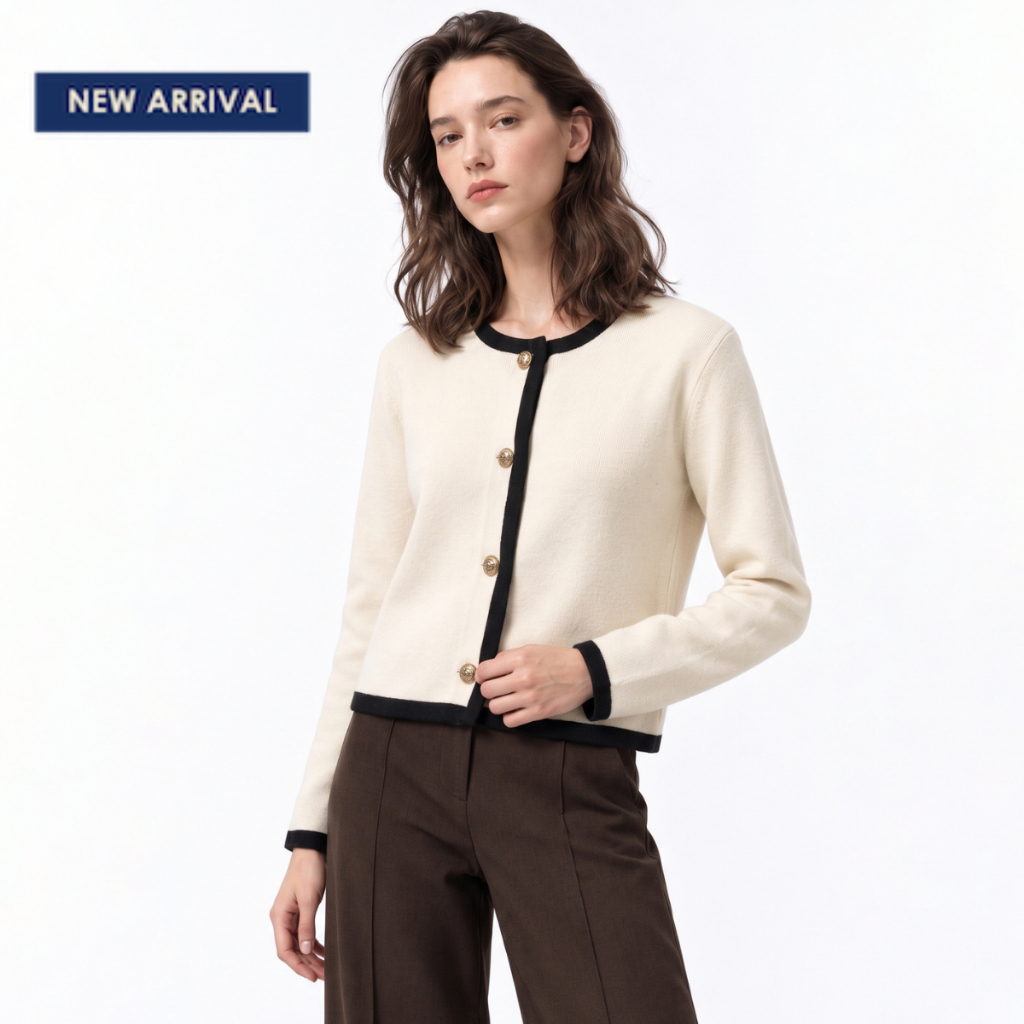 ESPADA เสื้อไหมพรมแขนยาว ผู้หญิง สีครีม | Knit Cardigan Top | 05247
