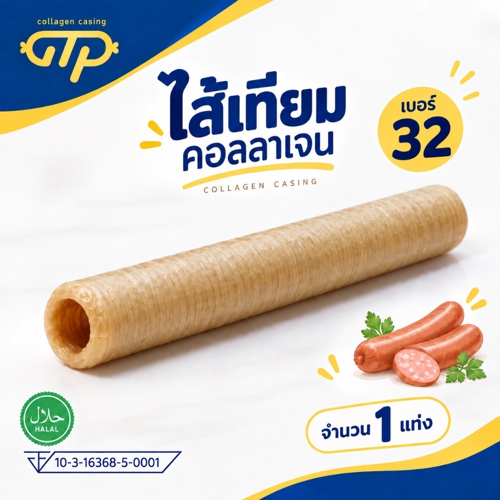 (1แท่ง)ไส้เทียมคอลลาเจนเบอร์ 32 (เส้นผ่าศูนย์กลาง 3.2 cm ) จำนวน 1 แท่ง