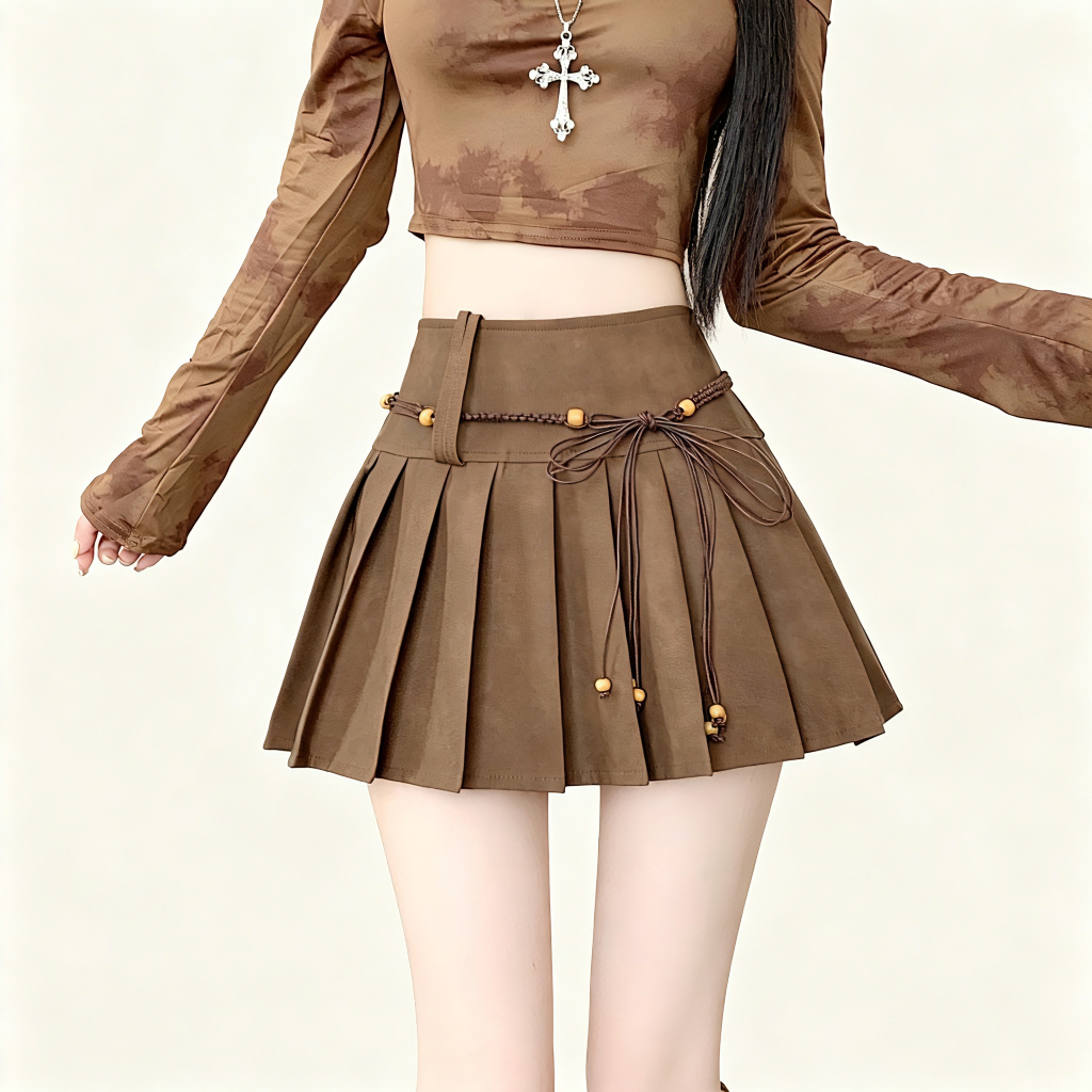 Bived S-6XL ของผู้หญิง กระโปรงสั้น เอ-ไลน์ เอวสูง กระโปรงพลีท วัสดุหนังพียู