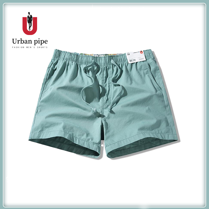 URBAN PIPE ผู้ชายกางเกงขาสั้นสีทึบเหนือเข่า 28-34 ระบายอากาศนุ่มและอบอุ่นออกแบบเอวยางยืดผ้าฝ้าย 100% Cleanfit Plain20255
