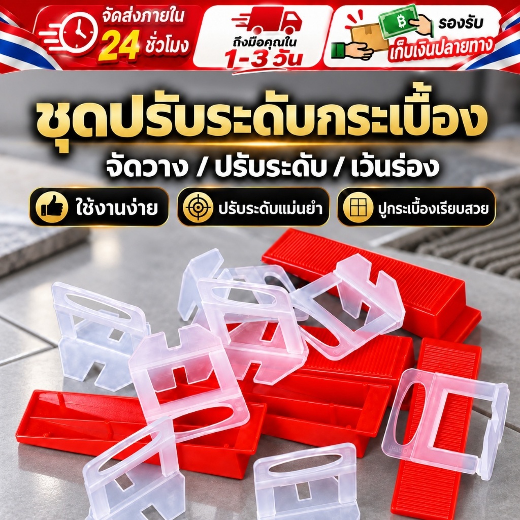 【ส่งด่วนจากไทย】COD ชุดปรับระดับกระเบื้อง คลิปจัดแนวกระเบื้องพร้อมลิ่ม ปรับพื้นให้เสมอ เว้นร่องง่าย สำหรับปูกระเบื้อง DIY