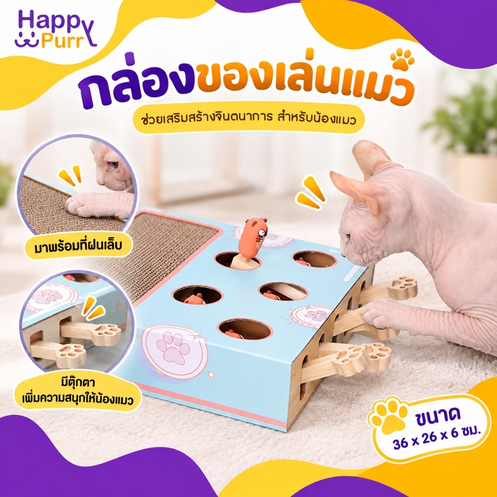 🐱พร้อมส่ง🐱 Happy Purr กล่องของเล่นแมว ที่ฝนเล็บแมว ดีไซน์น่ารัก ช่วยเสริมสร้างจินตนาการ สำหรับน้องแมว