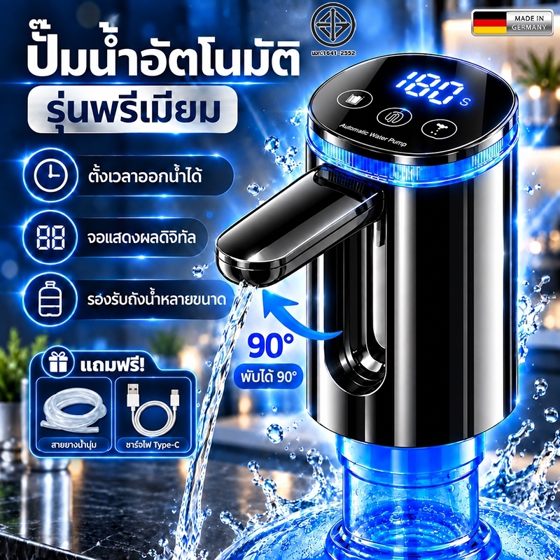 เครื่องปั้มน้ำขึ้นมาจากถัง เครื่องกดน้ำอัตโนมัติ ปั๊มน้ำดิจิตอล LEDชาร์จType-Cอัตโนมัติ ตั้งเวลาเติมน้ำ ที่ปั๊มน้ำมือถือ