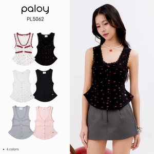 Paloy - PL5062 Poppy Top เสื้อกล้ามขอบลูกไม้ พิมพ์ลายดอก Paloy ทรง Corset