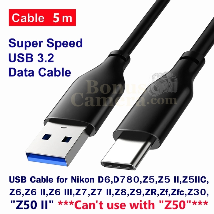 สาย USB ยาว 5m ต่อ Nikon Z5,Z5 II,Z5IIC,Z6,Z6 II,Z6 III,Z7,Z7 II,Z8,Z9,Z30,Z50 II,ZR,Zf,Zfc,D780,D6 ใช้แทน UC-E24 Cable