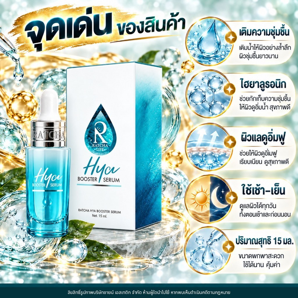 [ของแท้จากบริษัท มีQRสแกน]Hya Booster Serum รัชชา ไฮยา บูสเตอร์ เซรั่ม 1ขวด 15ml. ผิวชุ่มชื้น อิ่มฟู — صورة 2