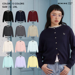 Bemingtop1265(S–2XL) - Peary Knit Cardigan – คาร์ดิแกนไหมพรมแต่งลูกไม้และมุก เพิ่มความหวานหรูให้ทุกลุค
