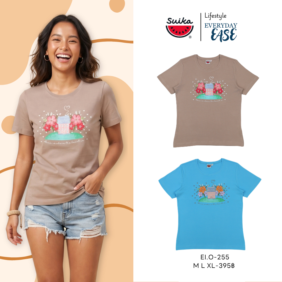 เสื้อแตงโม (SUIKA) - เสื้อยืดคอกลมแขนสั้น ผ้าอินเตอร์ล็อก ลายIM'CATTING ( EI.O-293 316 255 338 201 ) — صورة 2