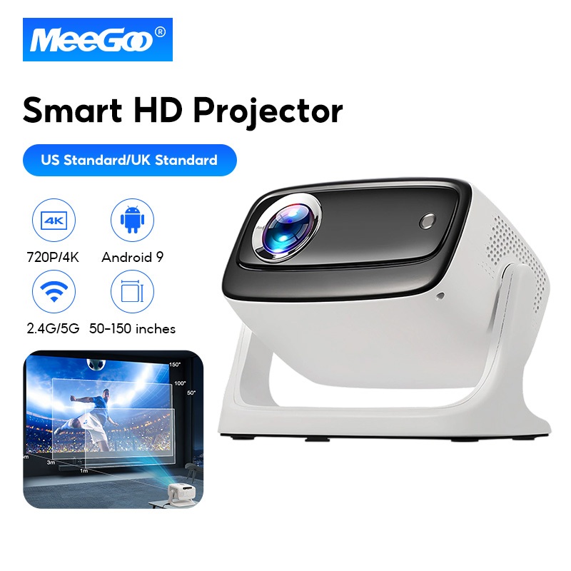 MeeGoo โปรเจคเตอร์ Projector 1280*720P โปรเจคเตอร์พกพา ระบบ Android 9.0 เข้ากันได้กับ4K รองรับ 2.4GHz และ 5GHz