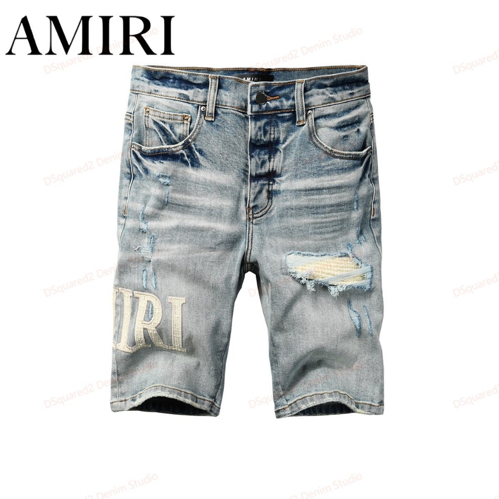 Amiri กางเกงขาสั้นยีนส์ขาดคลาสสิกสำหรับผู้ชาย กางเกงขาสั้นทนทานต่อการใช้งานในฤดูร้อน 6010