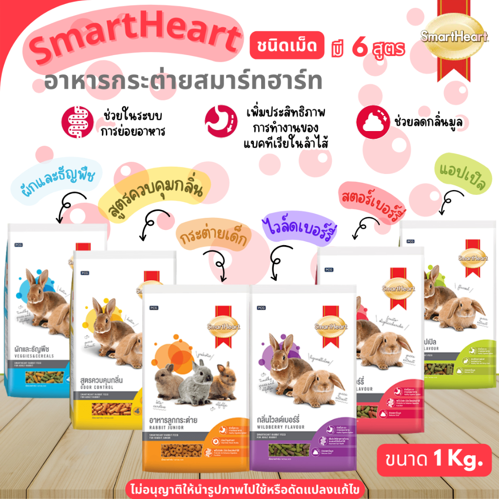 SmartHeart อาหารกระต่าย สำหรับกระต่ายทุกสายพันธุ์ เหมาะสำหรับกระต่ายตั้งแต่หย่านมไปจนถึงกระต่ายโตเต็มวัย [ขนาด1Kg.]