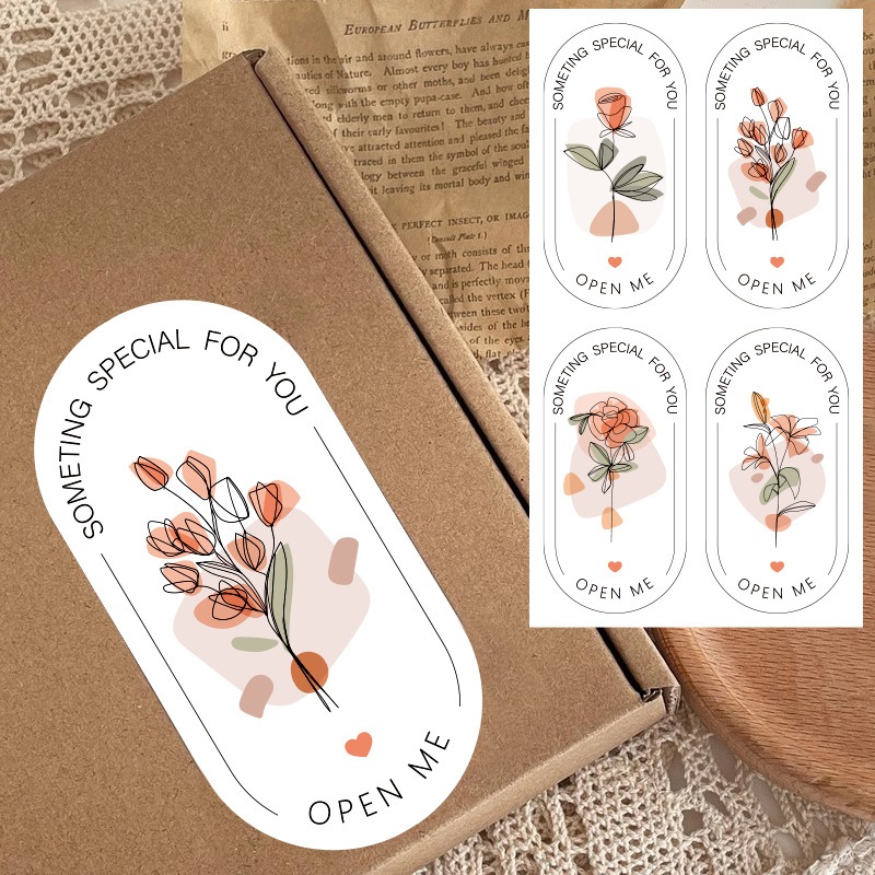 ( hh )สติกเกอร์ THANK YOU SO MUCH ลายกุหลาบ ขนาด 3x6 ซ.ม ( 100 ดวง/แพค ) ❌ติดแก้วน้ำแข็ง​ไม่ได้​❌